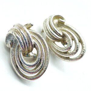MONET Oval Roped Knot Earrings Silver Tone Clip On Classic Career Workwear